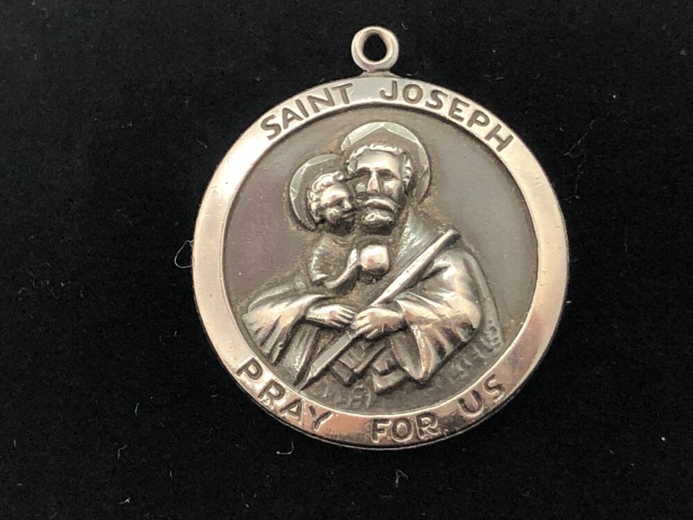 JCC 925 Sterling 29mm Round 12 grams Pendant Saint Joseph Baby Jesus Pray for Us